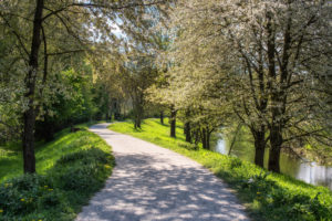 Footpath in spring, Karlsruhe, Germany Footpath in spring, Karlsruhe, Germany